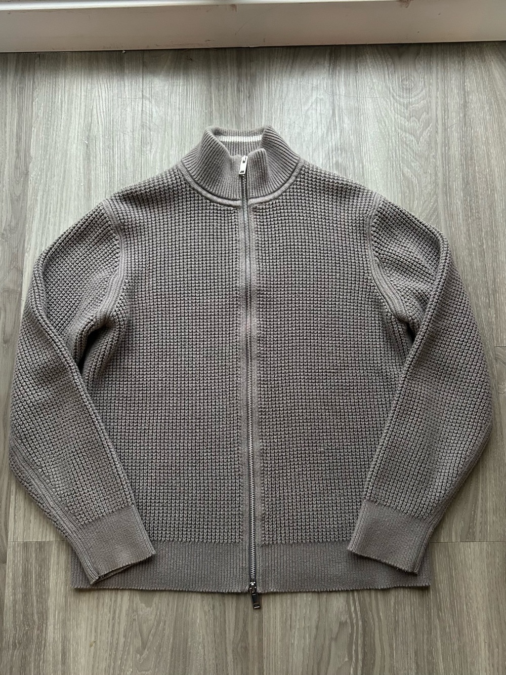 Theory | Gary Full Zip Jacket, Heavyweight Knit in Force Grey/Ivory (S)